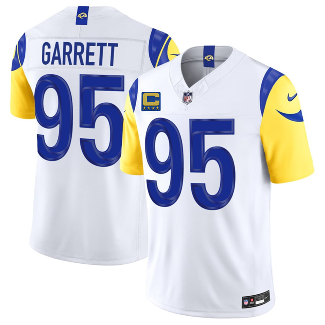 Men's White Los Angeles Rams #95 Myles Garrett 2026 F.U.S.E. 4-Star C Patch Vapor Limited Stitched Football Jersey